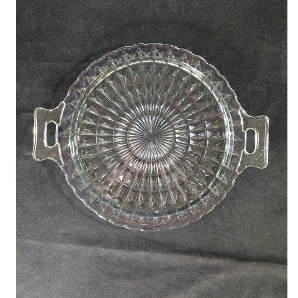 Jeanette Glass Windsor Clear Diamond Pattern Handled Sandwich Plate 12" - Picture 2 of 6